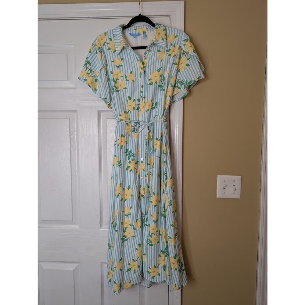 Draper James Floral Stripe Linen Blend Midi Dress Size XL NWT Amalfi Coast